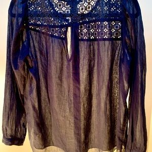 J. Crew cotton gauze navy blue top. Eyelet. Like new.